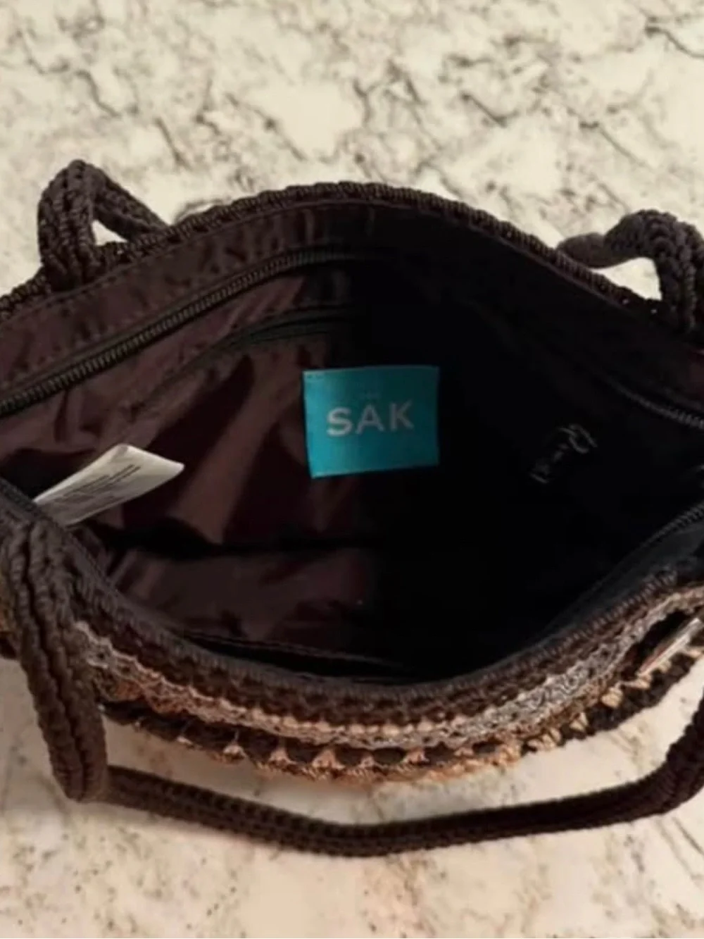 The Sak Crochet Stripe Tote in Brown, Tan and Gray
